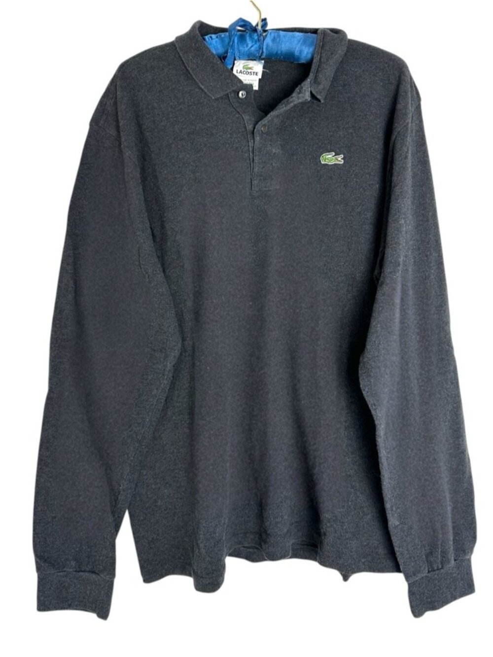 Lacoste Dark Grey Long Sleeve Cotton Polo Shirt Embroidered Crocodile Logo XL - Picture 3 of 8